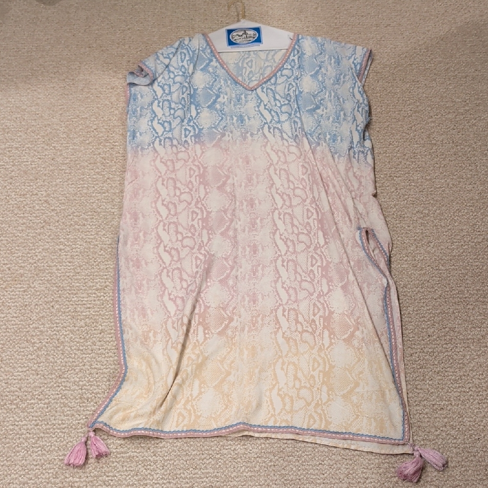Surf Gypsy Pastel Gradient Snake-Print Swim Coverup in Blue, Pink, Cream